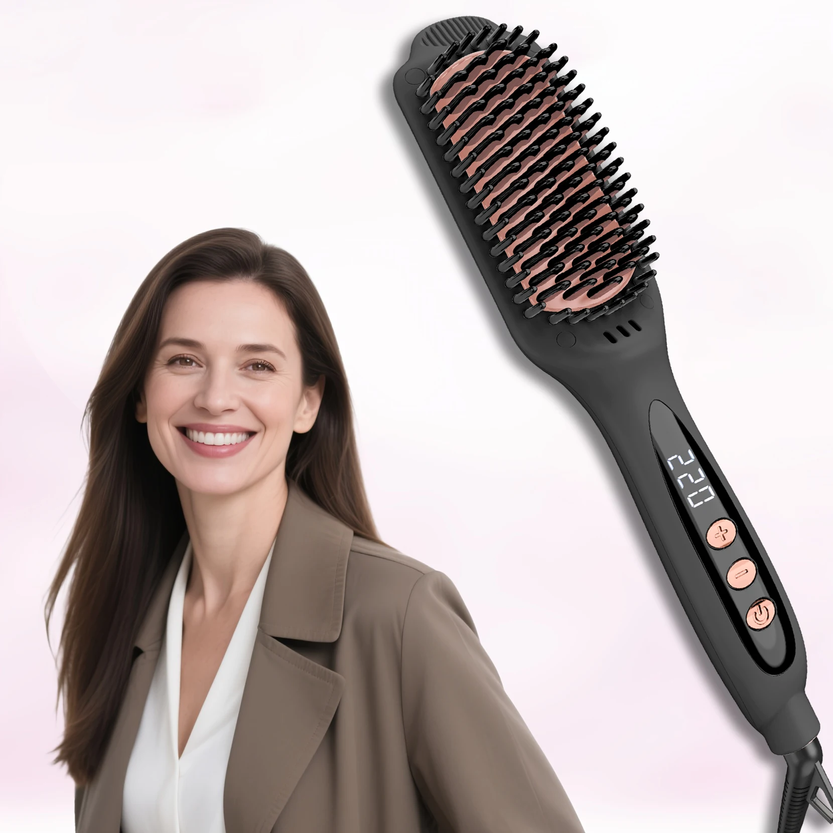 プロ仕様ヘアストレートナーブラシ、セラミックマイナスイオンコーム、30秒速熱、12段階温度調節（120～230℃）-°-c、縮れ防止スタイリングツール