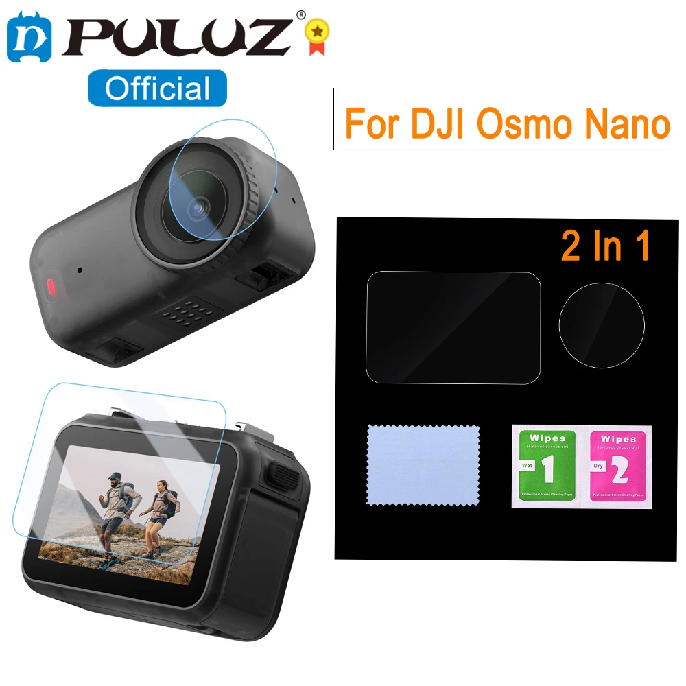 PULUZ 2 in 1 Protective Film For DJI Osmo Nano Action-Camera Tempered Glass Screen Protector Film & Lens Hydrogel Film