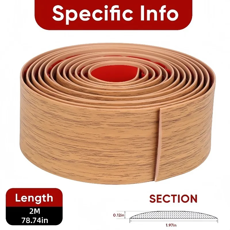 1PC 2m/78.74In Self Adhesive PVC Floor Transition Strip Flexible Flat Seam Cover Divider Strip for Doorways Tile and Wood Floors