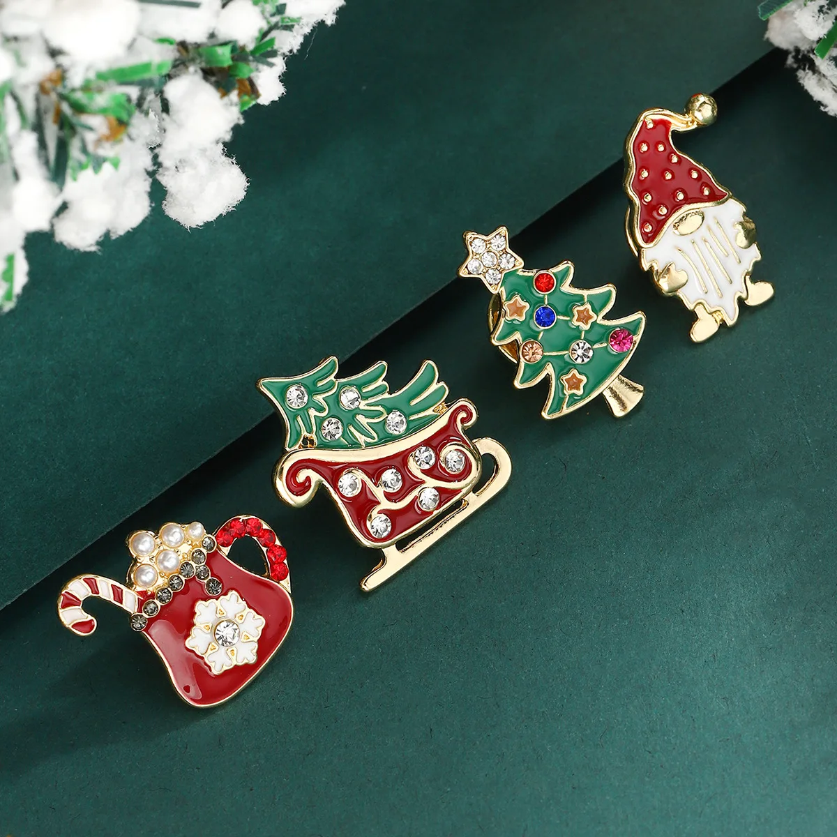 

4pc Europe America Invisible Inlaid Imitation Pearl, Multi Colored Gemstone Christmas Element Brooch UNISEX Party Holiday Brooch