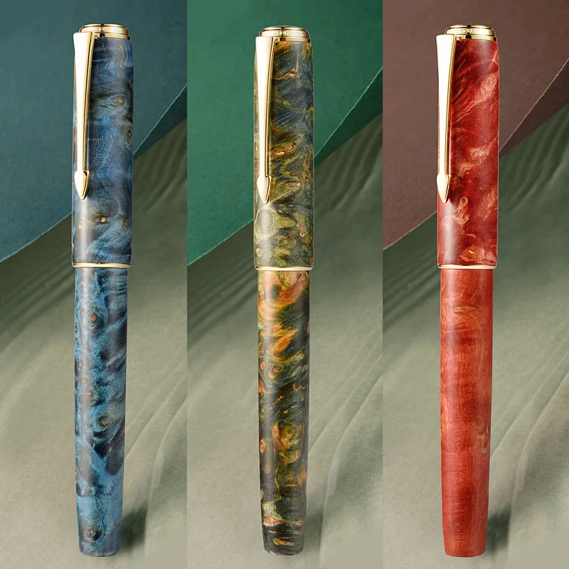 Hongdian A7 Stable Wood Unique Texture Fountain Pen NO.6 Hand Polished Long Knife Nib Business Student Writing Gift EF/F