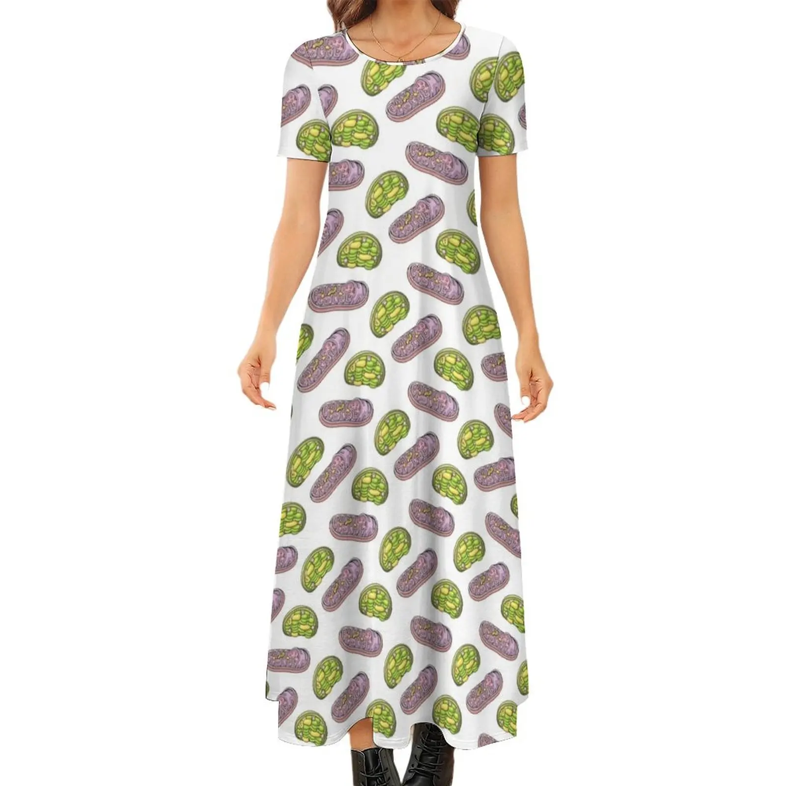 

Mitochondria and Chloroplast Pattern Round Neck Short Sleeve Dress evening dress ladies Prom gown