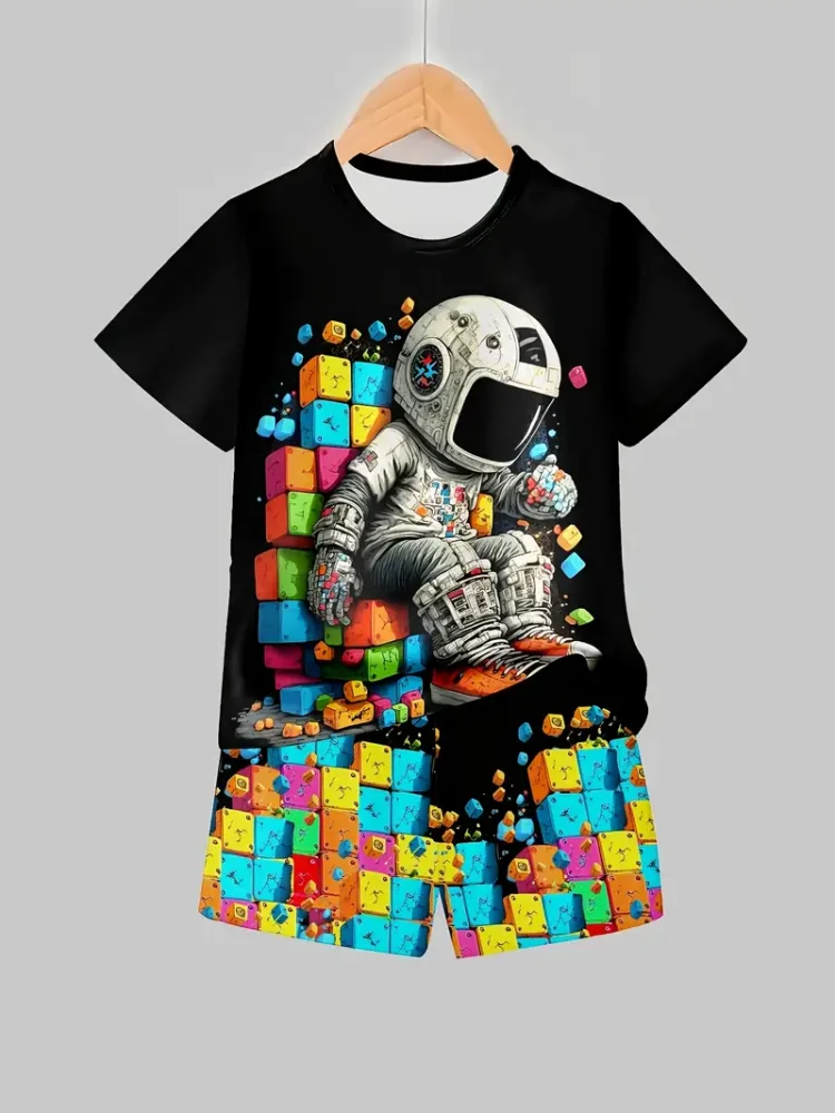 

Children's Sets Summer Short Sleeve Cool 3D Astronaut Print Toddler Boy Outfits Tracksuit for Girls Cute Suit Baby Boys Clothes