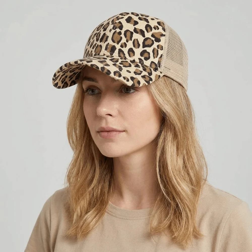 

Casual Adjustable Leopard Print Baseball Cap Soft Breathable Visor Hat UV Protection Sunscreen Mesh Peaked Hat Unisex
