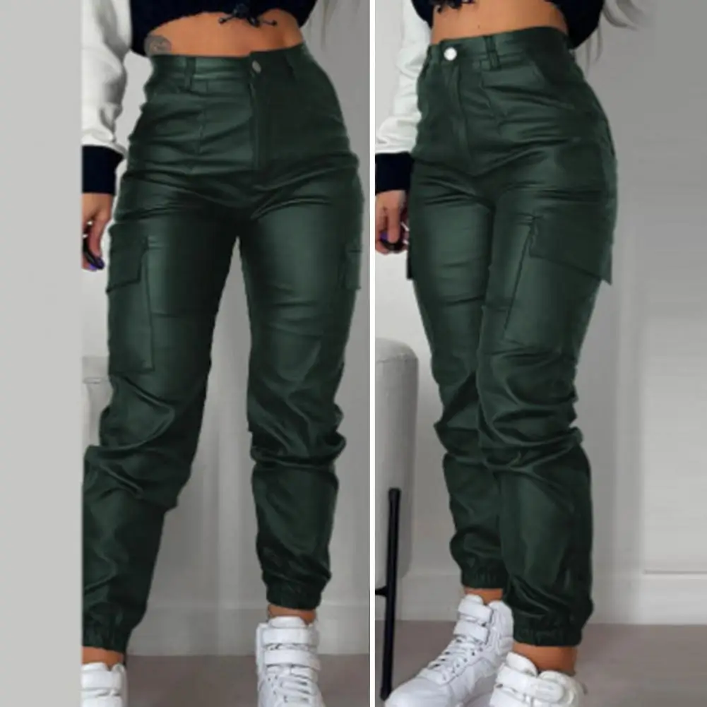 

Women Pants Stylish Women's Faux Leather Pants Soft Breathable Slim Fit Trousers with Elastic Waist Ankle-banded for Motorcycle