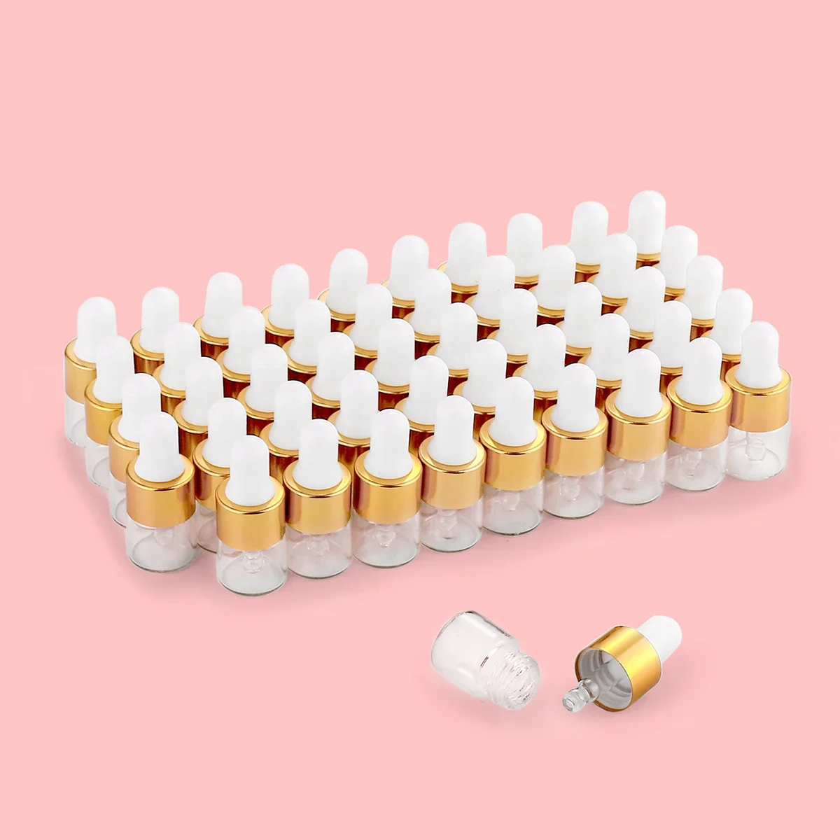 50pcs 1ml Clear Mini Glass Dropper Bottles Small with Glass Eye Dropper for Essential Oils Sample Traveling