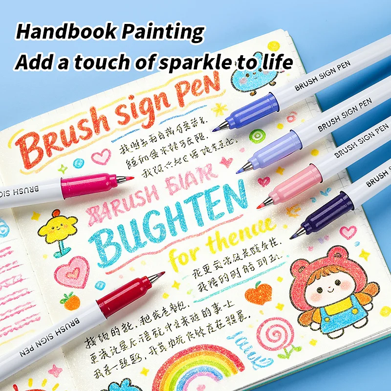 24 Colors Glitter Acrylic Markers Sparkle Paint Pens Multi-Surface Rock Ceramic Fabric Canvas DIY Art Craft Stationery Supplies