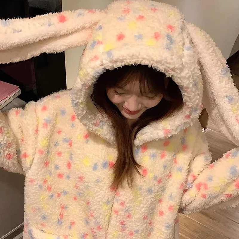 

Новинка 2023 года, пижамы из кораллового флиса, женские осенне-зимние корейские милые пижамы с капюшоном для девочек, бархатные утепленные костюмы для отдыха