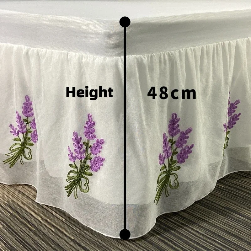 48cm High Flower Embroidery Bed Skirt Double-layer Fabric 7.5cm Wide Elastic Band Bed Apron Simple Household Bed Edge Dust Cover