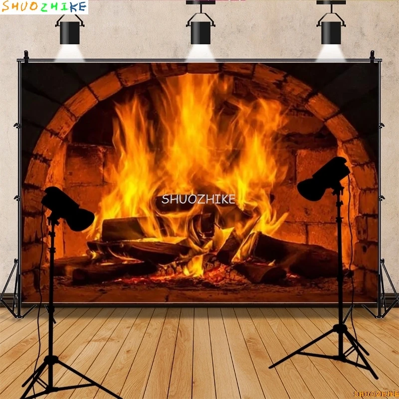 

Fireplace Photography Background Winter Wood burning Flame Christmas Day Decoration Baby Portrait Photo Studio Props HX-02