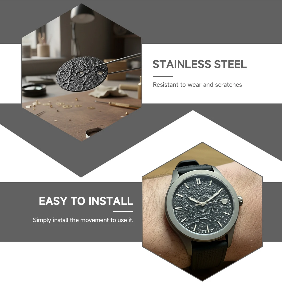 28.5mm NH35 Dial 3D Lunar Pattern Black/Silver White/Grey Watch Dial for NH35 NH36 Mechanical  Movement Accessories