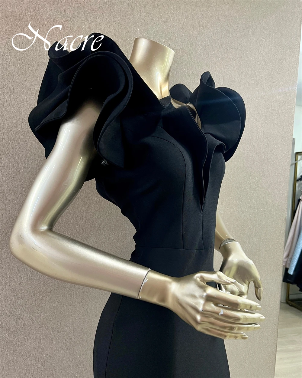 Personalizado requintado com decote em v ruched sem mangas vestido de noite temperamento preto sereia jérsei vestidos de baile clássicos vestidos de festa