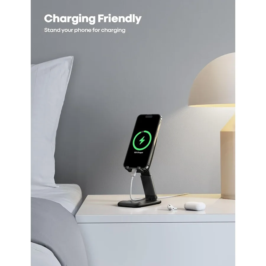 Lamicall Foldable Phone Stand for Desk Height Adjustable Cell Phone Holder Portable Cellphone Cradle Desktop Dock Compatible wi