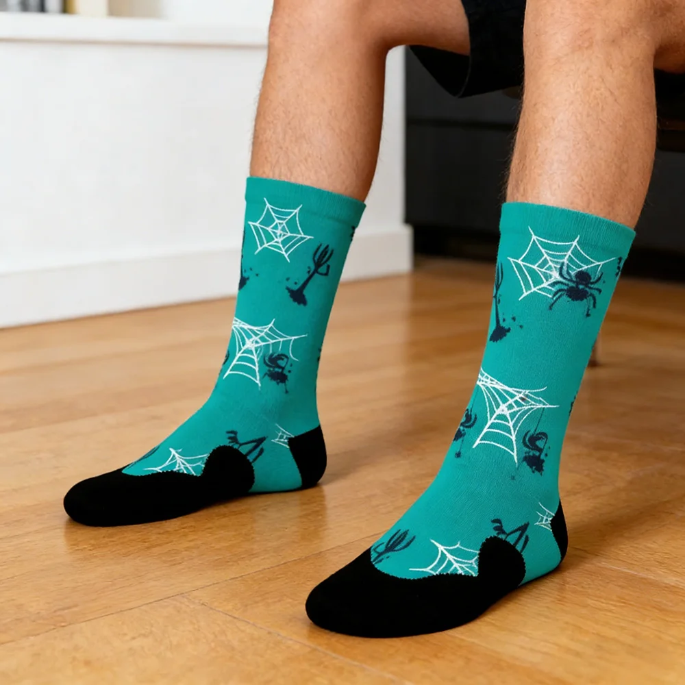 

Забавные осенне-зимние праздничные подарочные носки для мужчин: мультяшные носки-трубы с ведьмами и тыквами, мужские носки на Хэллоуин, большие размеры, хлопок