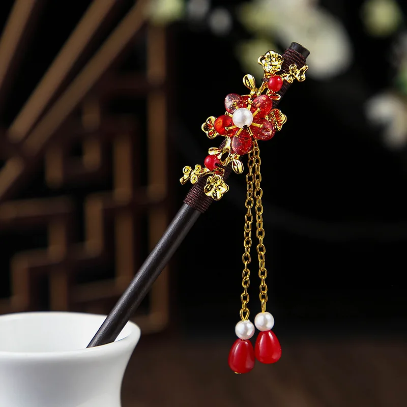 Wooden Hair Stick Chinese Style Winding Flower Hairpin With Tassel Elegant Lady Hair Clip Hair Accessories Vintage Gift image 6