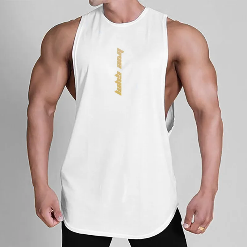 Summer Men\'s Sports Vest Europe And The United States Fashion Brand Large Size Solid Color Round Neck Sleeveless Vest with Lette