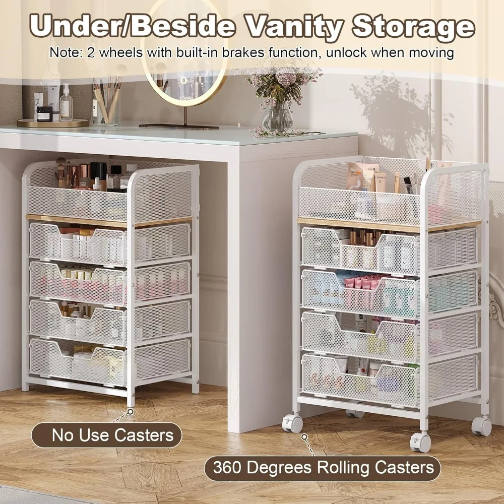 4-Drawer Rolling Makeup Cart with Large Capacity, Mobile Vanity Organizer for Skincare and Cosmetics, White