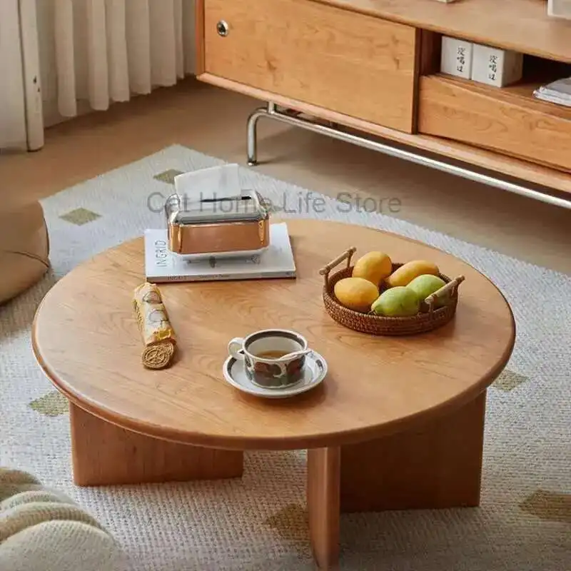 

Retro Coffee Table Japanese Simple Dressing Low Mini Night Dining Wooden Living Room Height Adjustable Desk Round Home Furniture