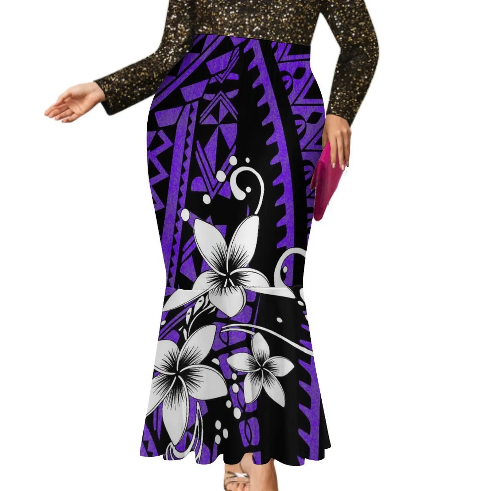 

2024 Polynesian Tribe Designs Print Women'S Elegant Fishtail Long Dress Samoan Fashion With Skirt