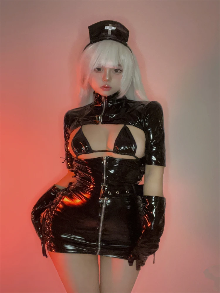 Sexy backless lederen bodysuit PU-lingerie Vrouwelijke Amerikaanse kleding Pole Dance Latex Catsuit voor volwassen entertainment