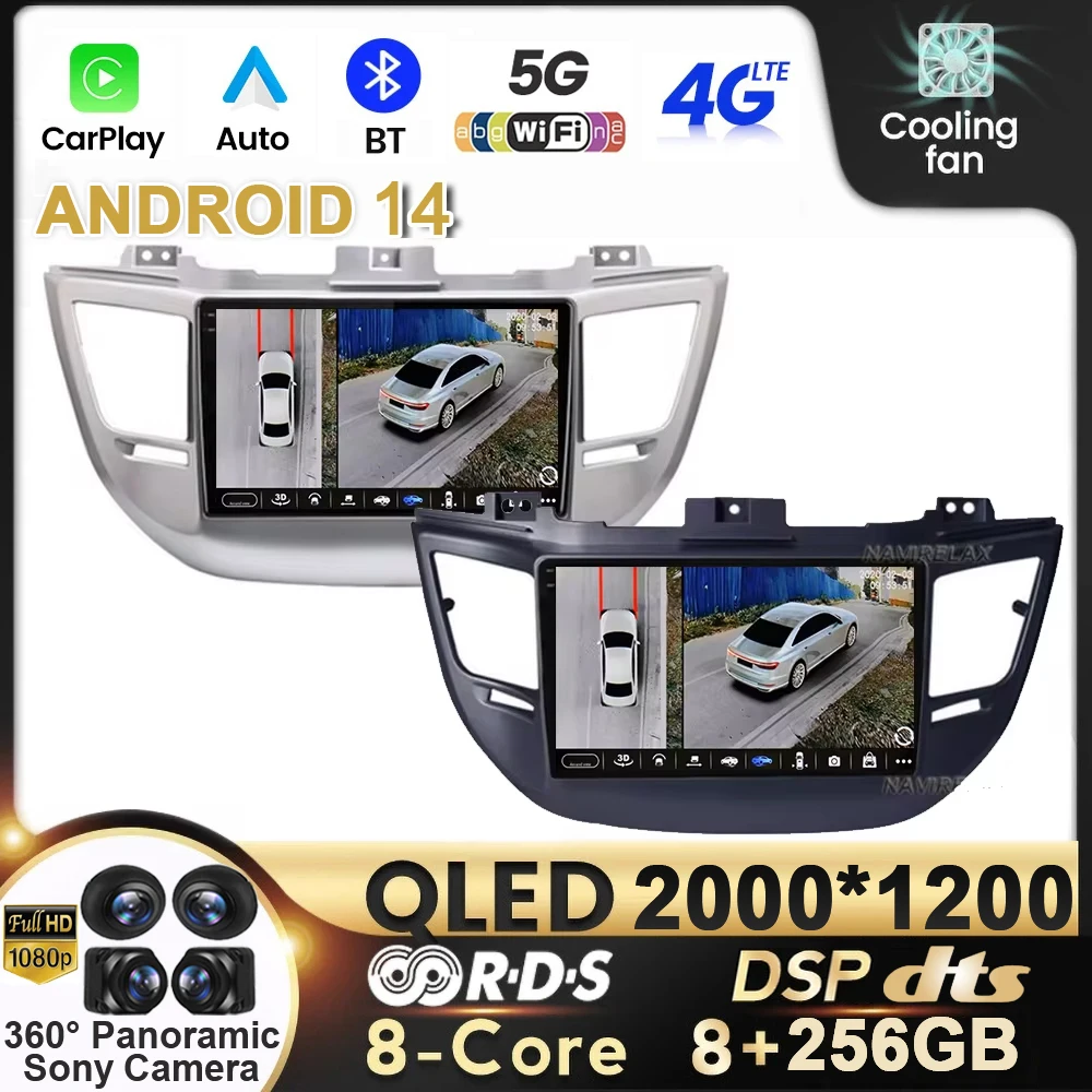 

9" Car Radio Android 14 For Hyundai Tucson IX35 3 2015 2016 2017 2018 Carplay QLED Auto DSP Multimedia Video Player Navigation