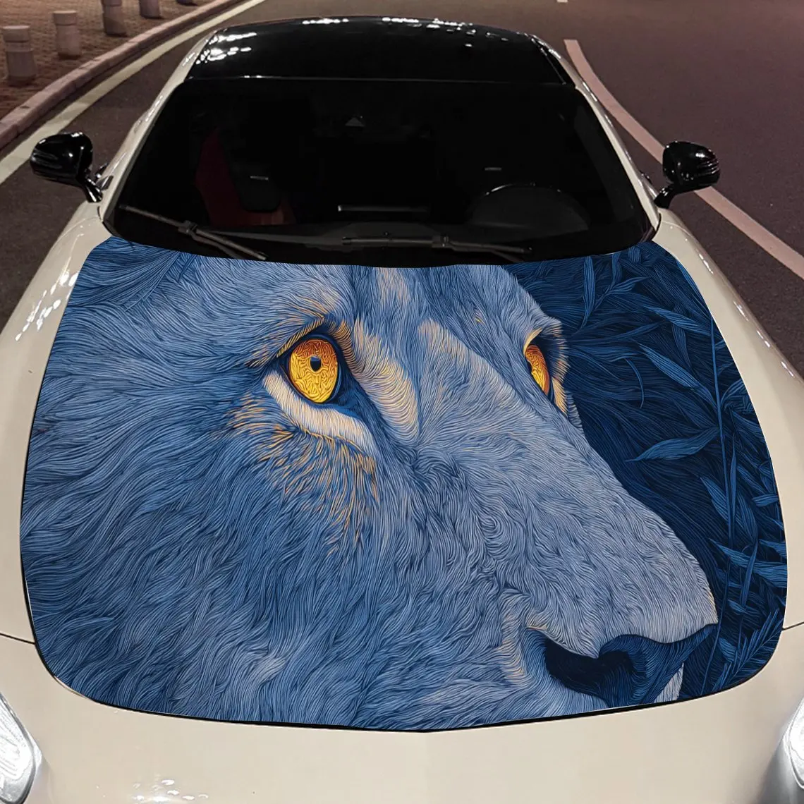 

Chilling Blue Lion Car Engine Hood Sticker, Auto Vinyl Wraps, Waterproof Self-adhesive Vehicle Decal, Durable & Anti-scratch Aut