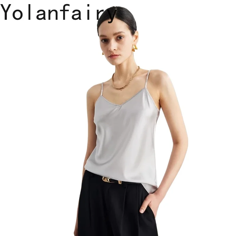 

YOLANFAIRY 90% натуральный шелковый топ из тутового шелкопряда для женщин, весна-лето 2026, однотонный топ на бретельках, женская одежда, базовый топ-майка, Ropa Mujer