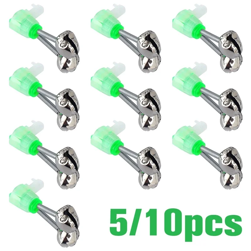 5PCS Rod Tip Clamp Fishing Pole Fish Bite Lure Alarm Alert Twin Fishing Bells Ring Clips Fishing equipment Accessory Tools pesca