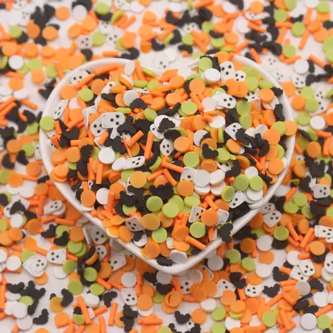 100g/Lot Halloween Series Ghost Bats Assorted Clay Slices Mixed Round and Candy Sprinkles for DIY Crafts Filling