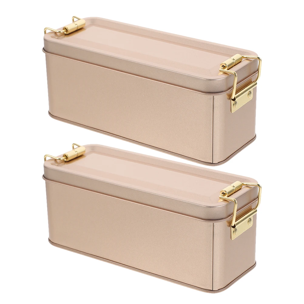 

2 Pcs Golden Small Tinplate Storage Boxes for Cookies Candy Biscuits Tea Jars With Lid Sealed Retro Metal Containers