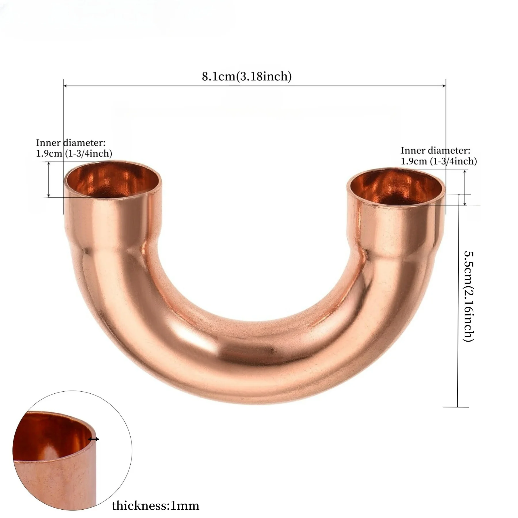 180-градусный U-образный медный фитинг, внутренний диаметр 1-3/4 дюйма, сварной трубный соединитель для макета трубы HVAC и кондиционера