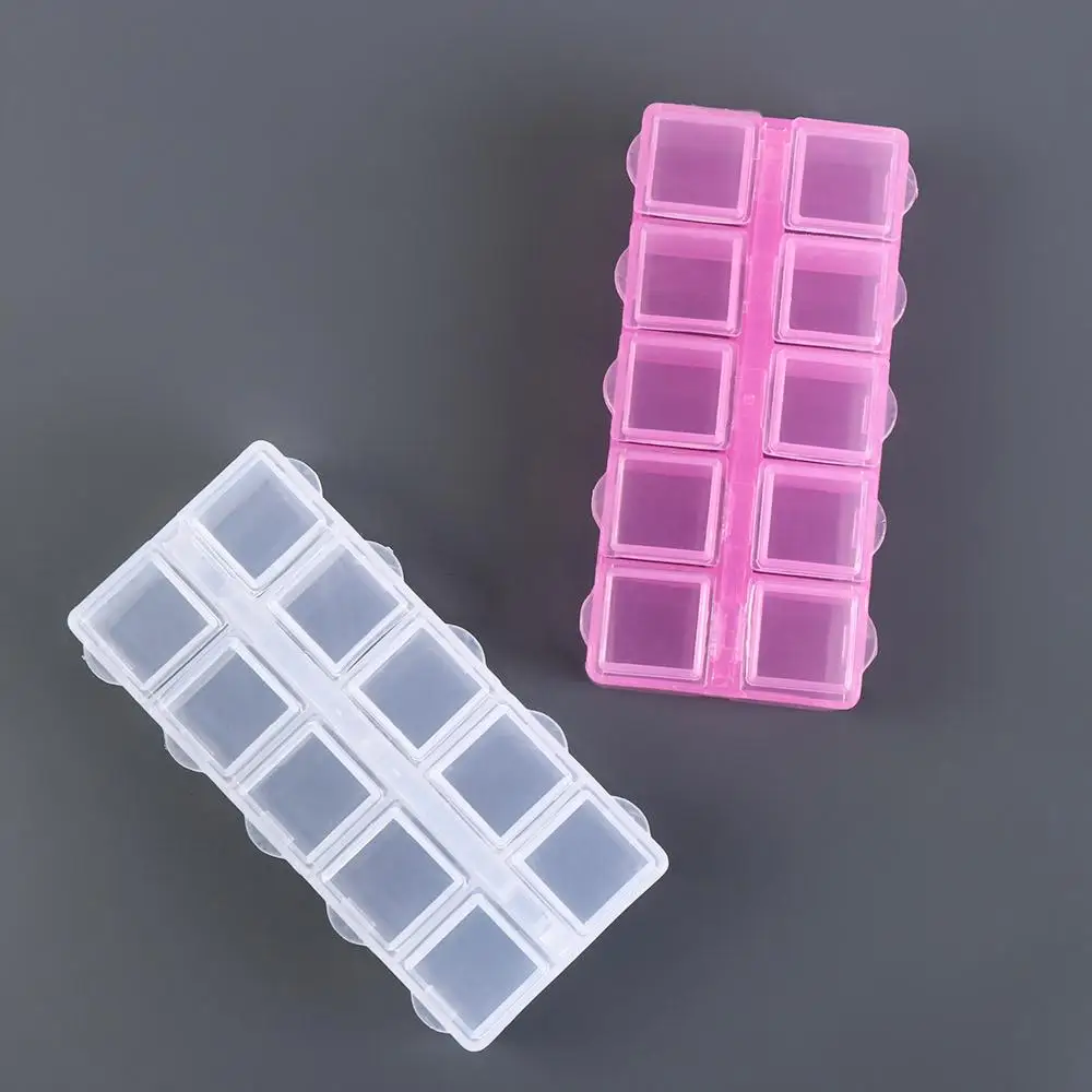 Sewing Tool Transparent Bead Organizer Pink Plastic Plastic Box Organizer Rectangle 10 Grid Square Box Table