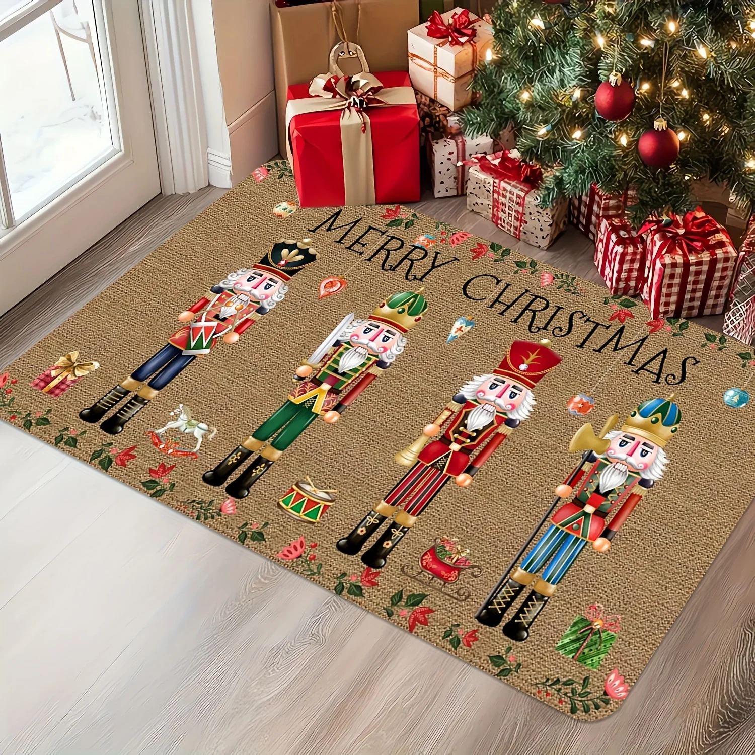 Merry Christmas Carpet Soft Flannel Festive Floor Mat for Living Room Welcome Doormat Home Decorations Entrance Door Welcome Mat