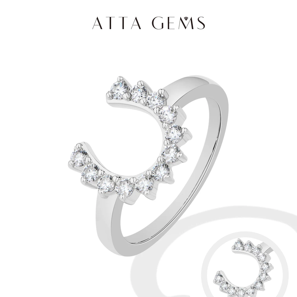 

ATTAGEMS s925 Sterling Silver U-shaped Moissanite Ring D VVS1 Round Cut Horseshoe Design Rings For Women Engagement Party Gifts