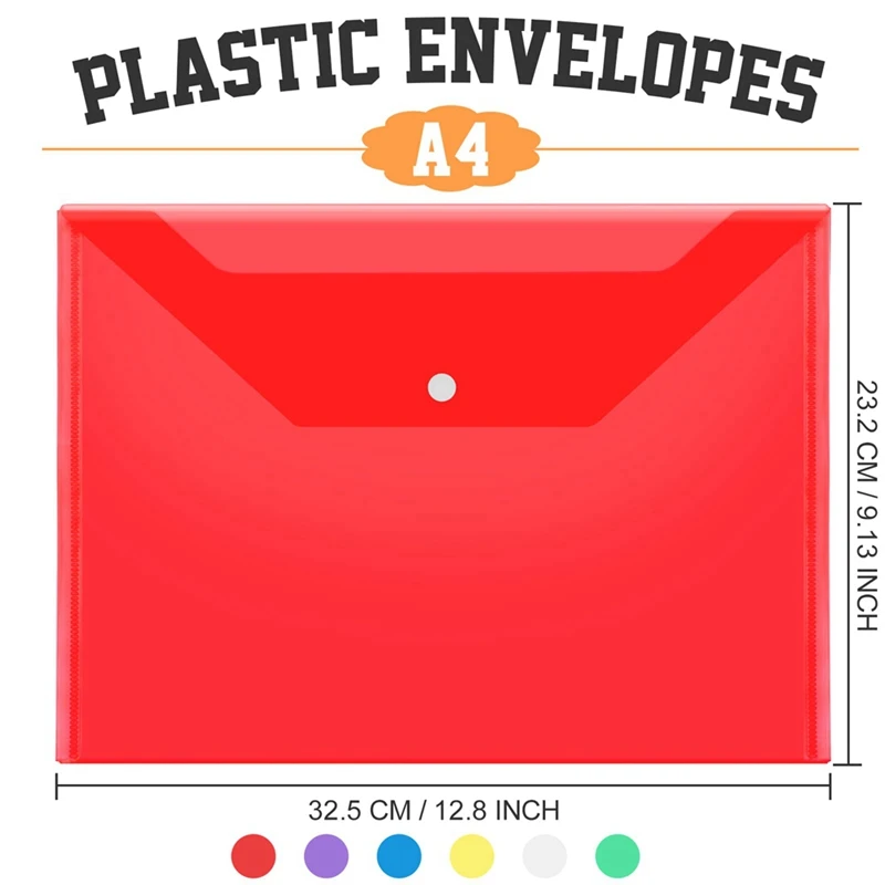 24Pack Plastic Envelopes With Snap Closure, Plastic File Folders For Documents A4 Clear Envelopes Folders,File Bags