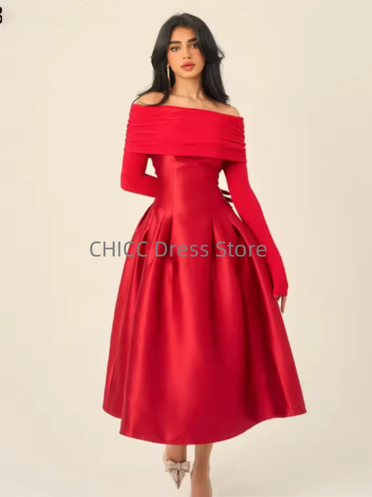 Vestidos de noche árabes de manga larga con hombros descubiertos, vestido de fiesta de invitados de boda, vestido de fiesta Formal, vestido personalizado