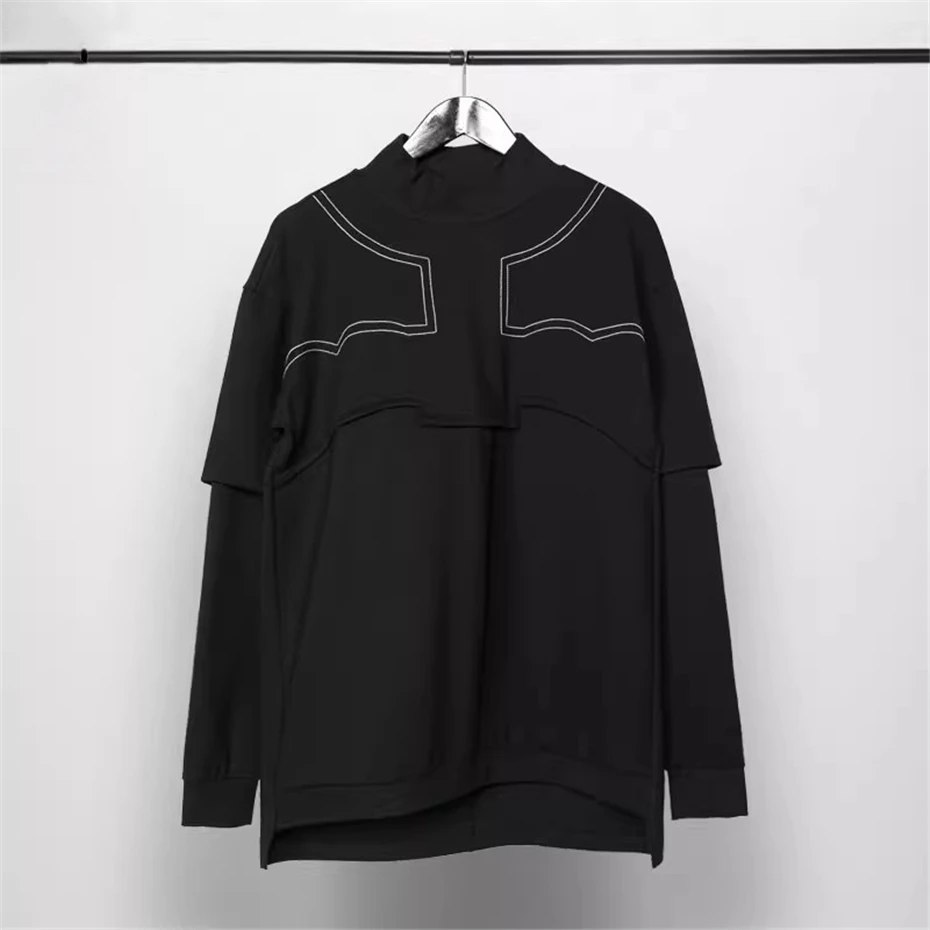 

Geometric Lines Print Sweatshirts Mens Streetwear Punk Fake Two Pieces Pullover Oversized Harajuku Vintage Casual Sweatshirt