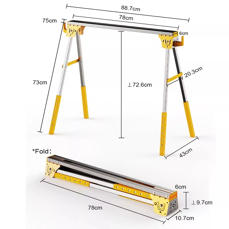 Foldable Woodworking Workbench 500-Pound Capacity Metal Saw Stand Portable Foldable Sawing Workbench