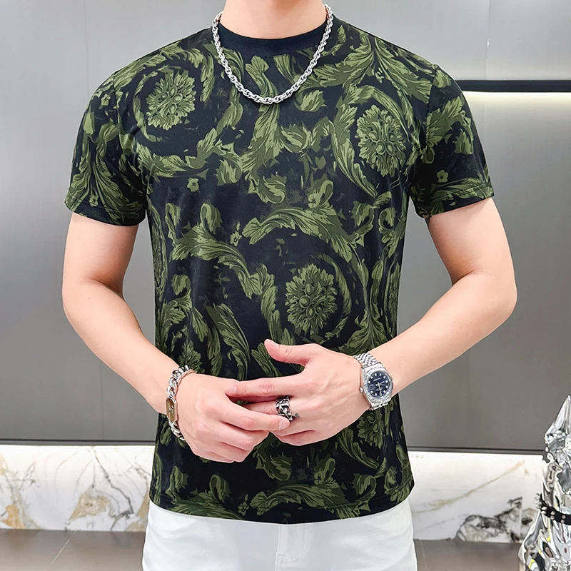 Coolness Silky T Shirt For Men Crowneck Short Sleeve Casual Trend Summer Quality Soft Comfortable Green Tees Camisetas De Hombre