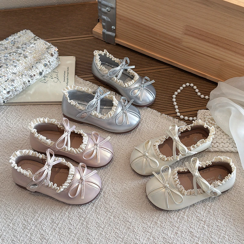 Kids'Casual Shoes Low-Cut PU Leather Piped Trim Summer Shoes For Girls Hook and Loop Anti-slip Silver Beige Shoes Size 23-35