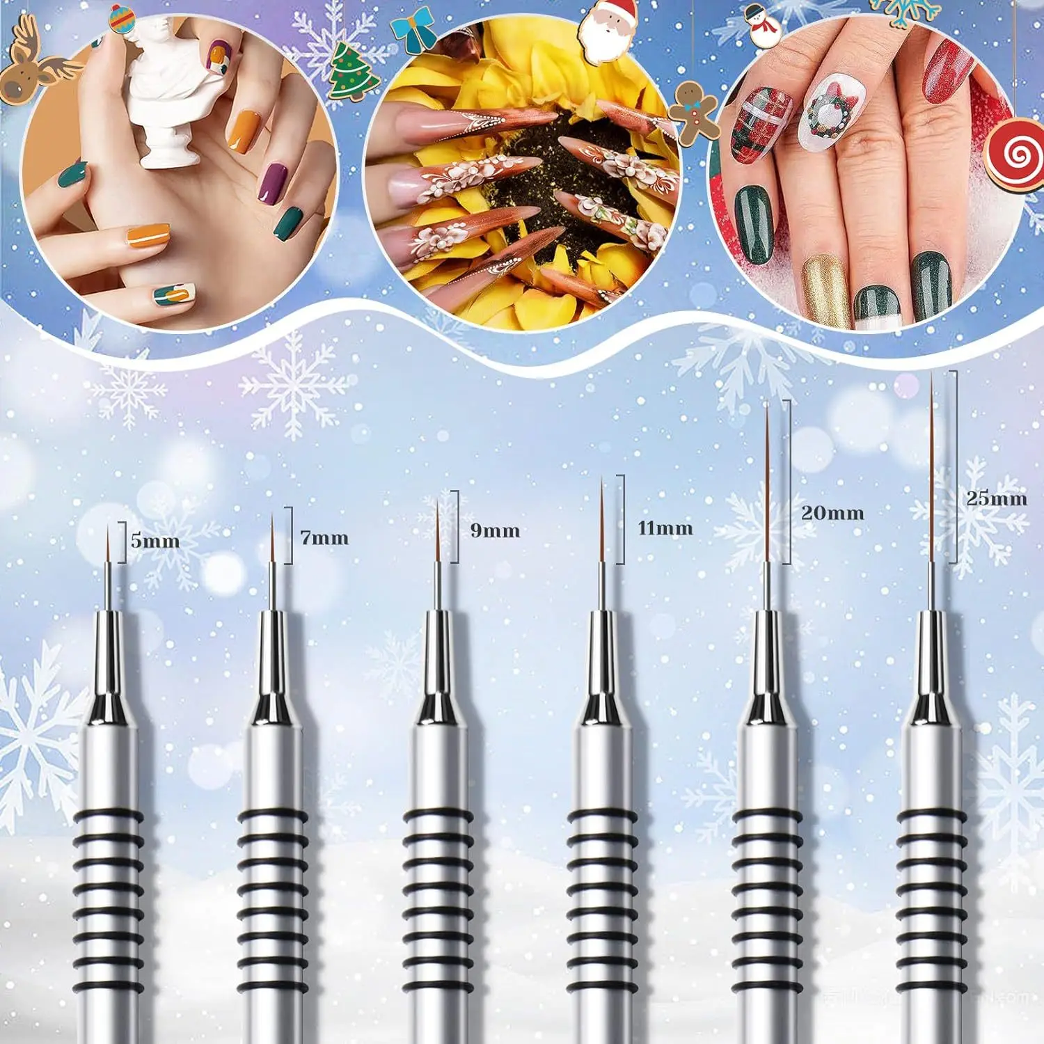 6Pcs Liner Brushes for Nail Art, Threaded Non-Slip Needle Tip, Drawing & Flower Painting Pens