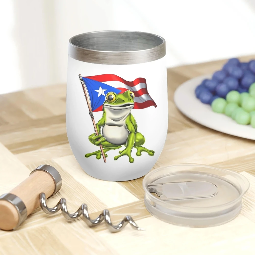 Puerto Rican Coqui Frog Vacuum Flasks 12oz Insulated Wine Tumbler Vacuum Coffee Mug Egg Shape Thermos Cup