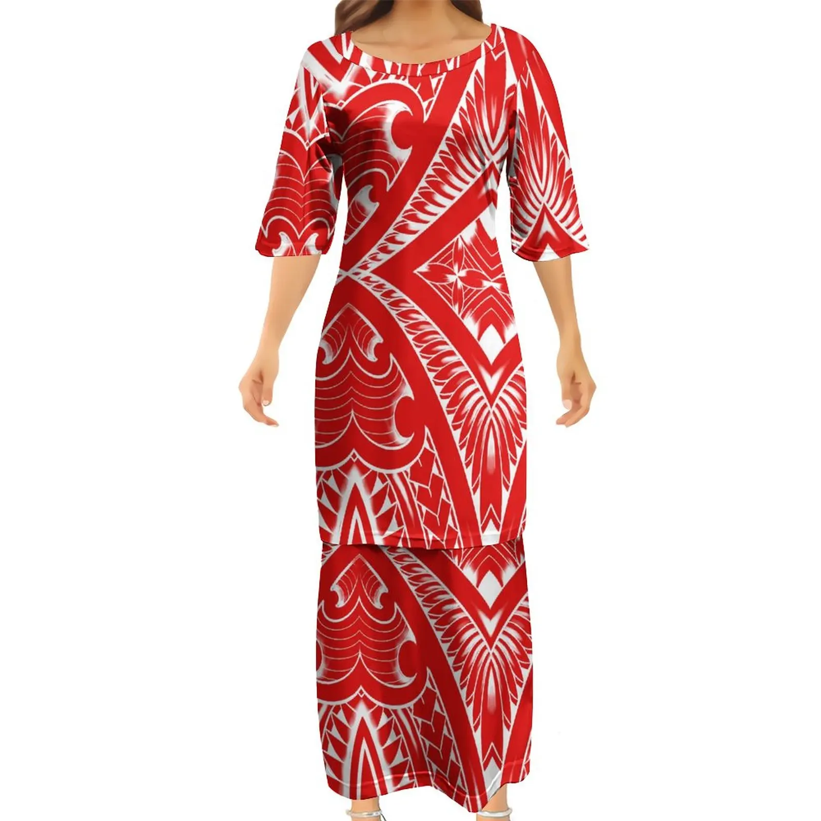 

2023 New Summer Casual Short Sleeve Dress Customized Polynesian Vintage Long Dress Double Layer Hem Large Party Dress