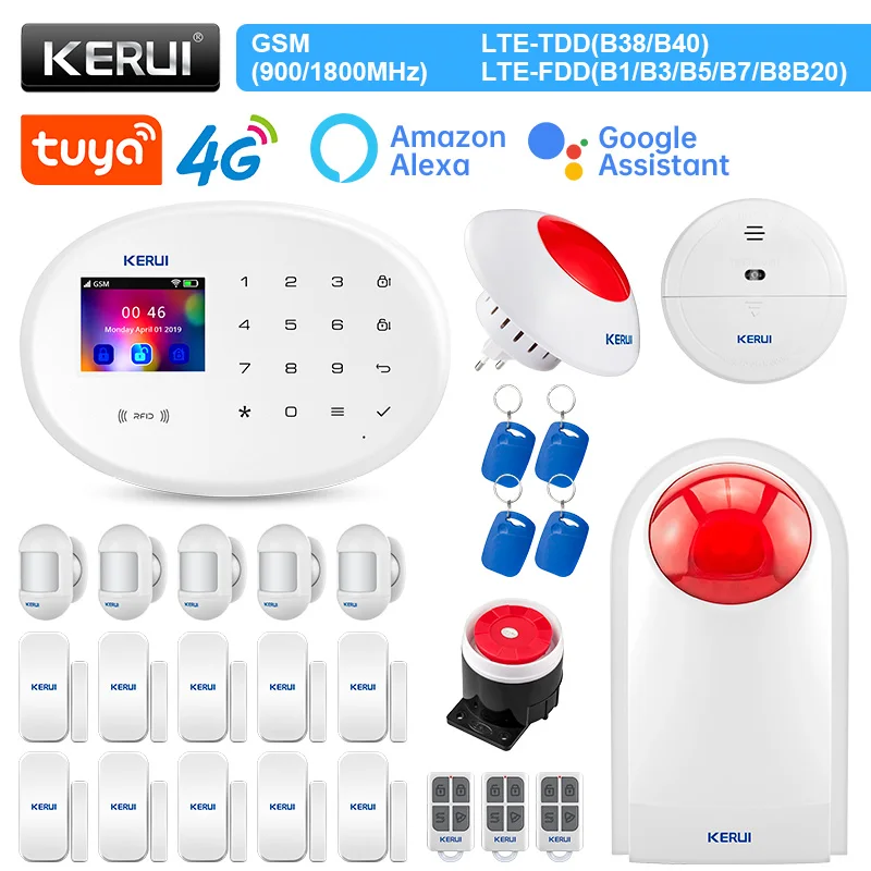 

KERUI W204 Home Alarm Kit 4G WIFI GSM Tuya Smart 433MHz Wireless Alarm System Support Alexa Motion Sensor Door Sensor RFID Card