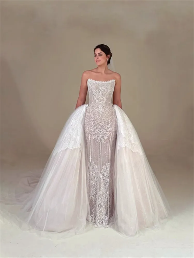 

Vestido De Novia Falda Desmontable Wedding Dress Luxo Lace Wedding Dress Brillante Vestidos Alta Costura For Bride Suknia Slubna