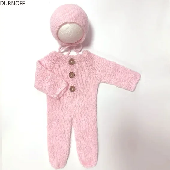 Alat peraga fotografi bayi, pakaian rajut topi Jumpsuit wol, properti fotografi bayi