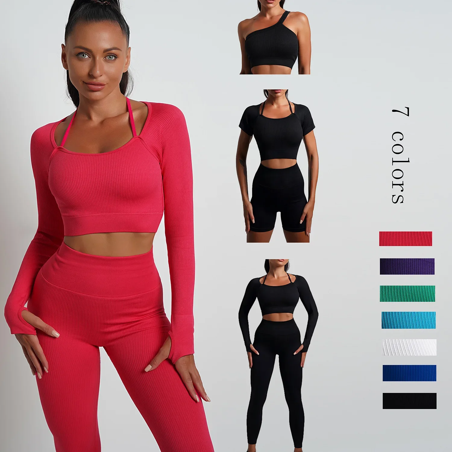 

Women's Sports Suits Sets Yoga Sexy Sportswear Women Gym Clothing Top Long Sleeve Shirt Bra with Pad Shorts Track Suit for Women