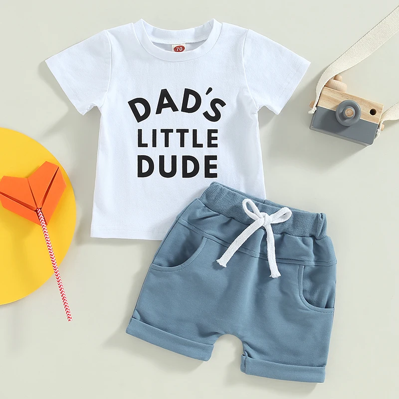 2023-02-16 Lioraitiin 0-24M Kid Boys Father's Day Clothes Short Sleeve Round Neck Letters Print Loose Shirt Short Pants