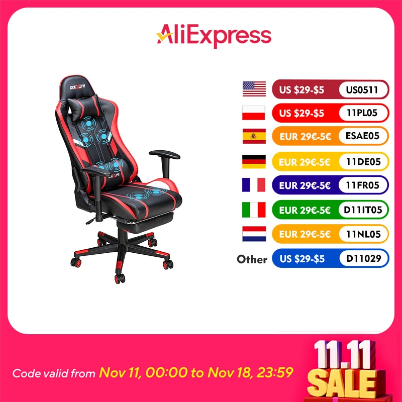 Chaise de jeu de Massage GC-RC03, siège réglable en hauteur, chaise de bureau ergonomique avec repose-pieds et lombaire pour le bureau et la maison, 7 points