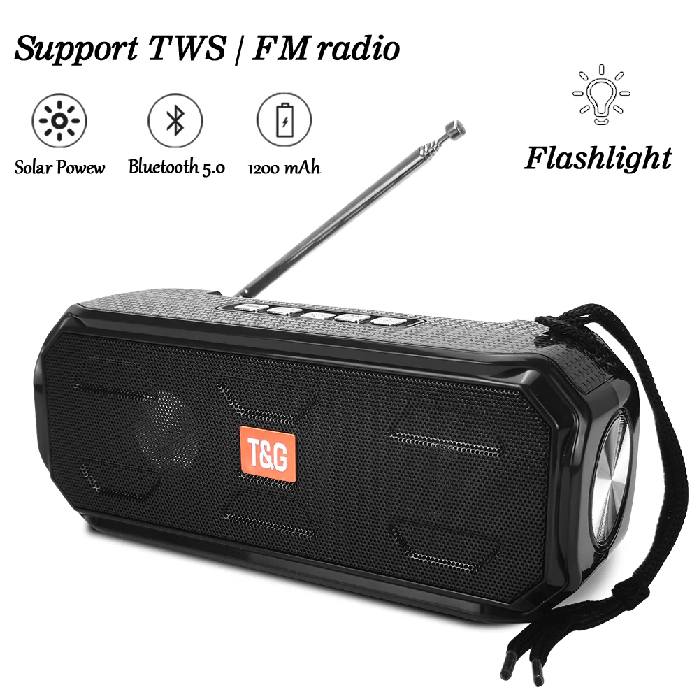 Outdoor Bluetooth Speakers Column Wireless Riding Stereo Music Player TG280 1200mAh AUX FM Radio Flashlight